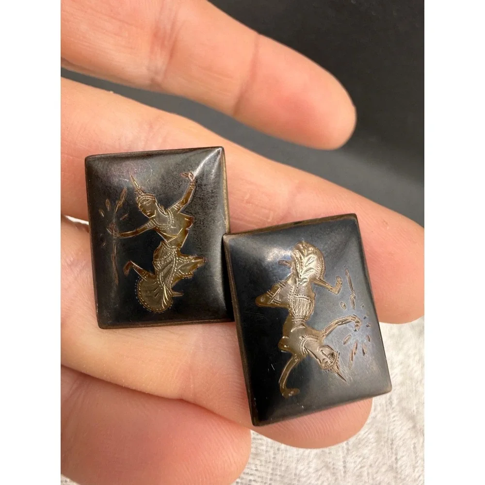 Vintage Sterling Silver Cufflinks Silver Tone Siam Enamel